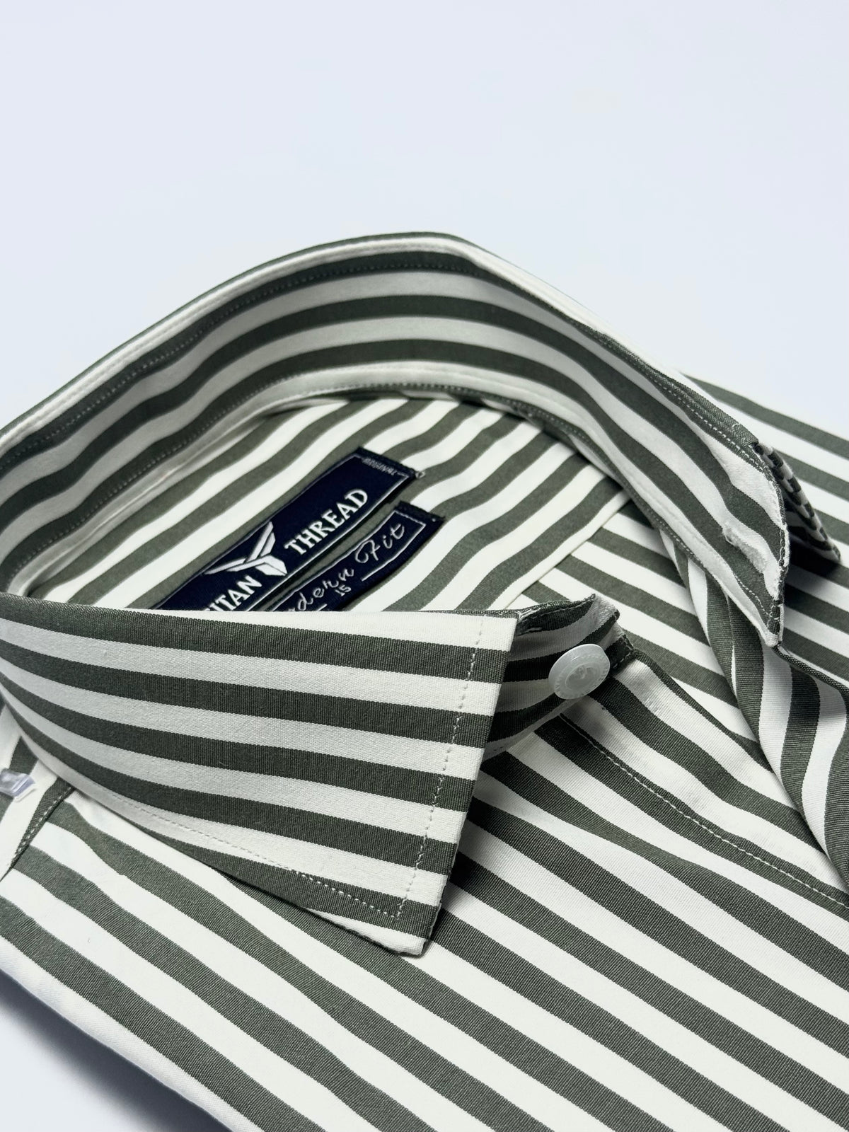 Olive Green Awning Stripe Formal Shirt