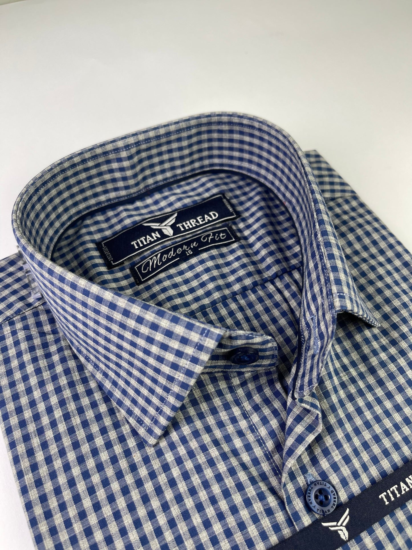 Blue & Gray Gingham Check Formal Shirt