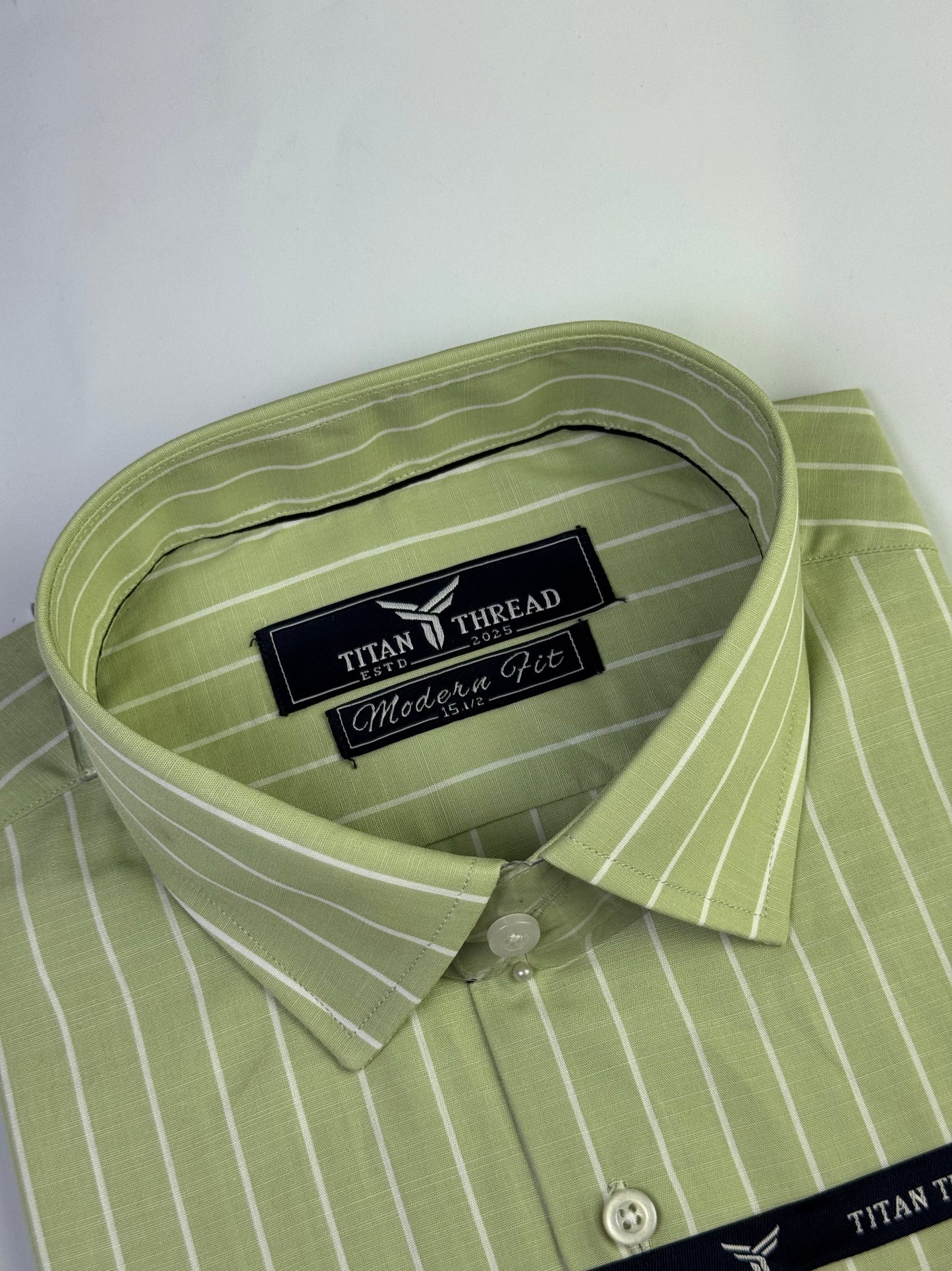 Sea Green Broad Stripes Formal Shirt (Slim fit)