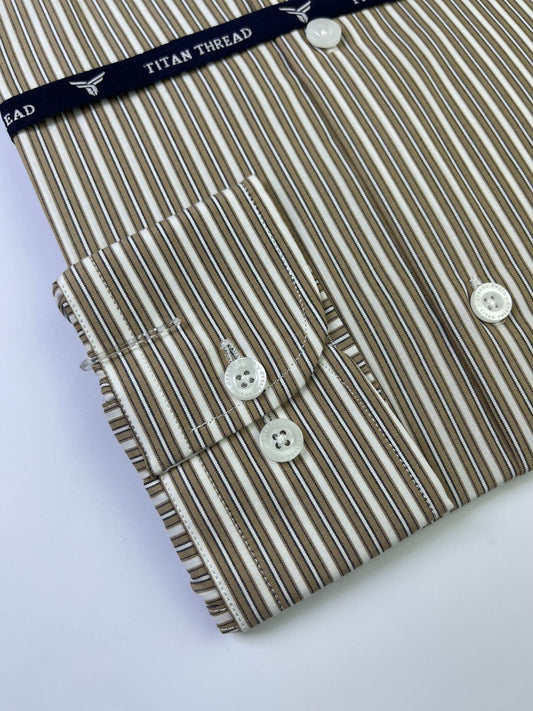 White & Beige Awning Stripe Formal Shirt