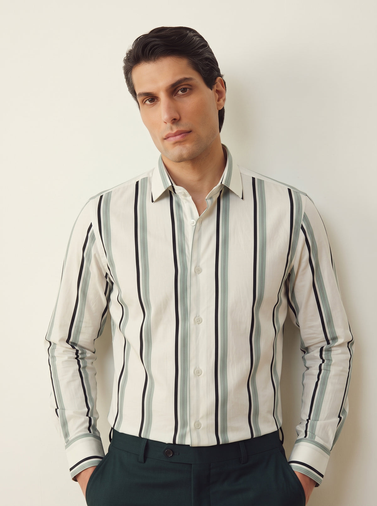 White & Mint Classic Stripe Formal Shirt