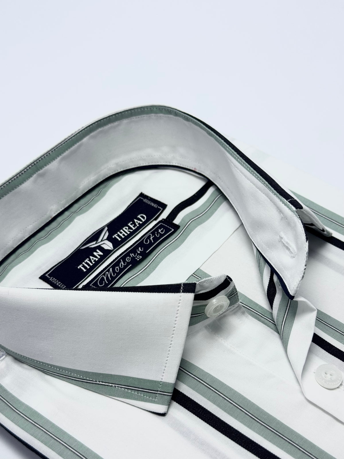 White & Mint Classic Stripe Formal Shirt