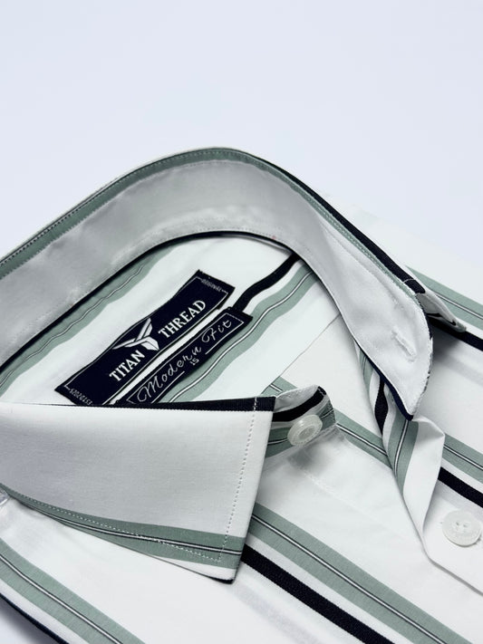 White & Mint Classic Stripe Formal Shirt