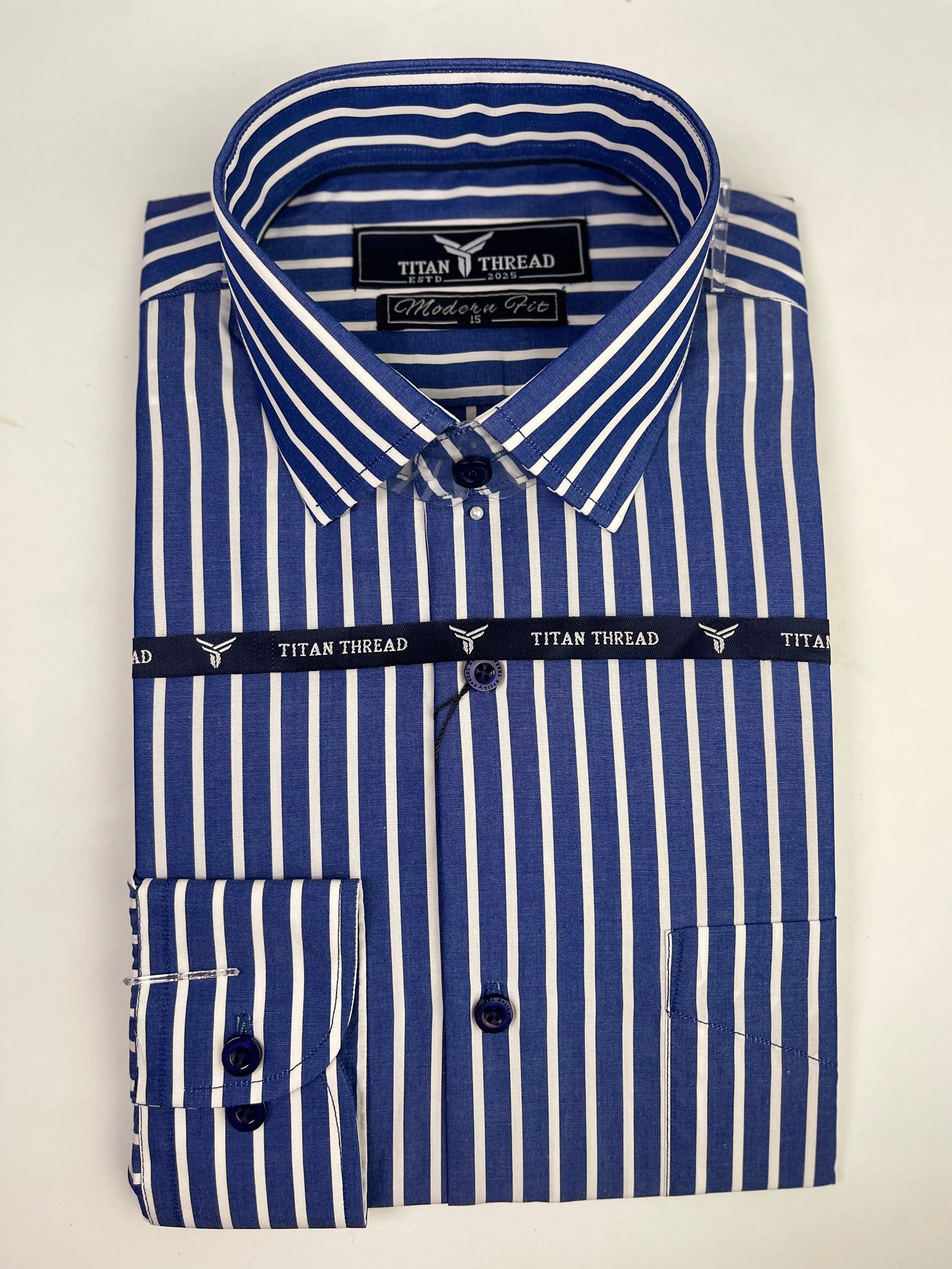 Marine Blue Broad Stripe Formal Shirt