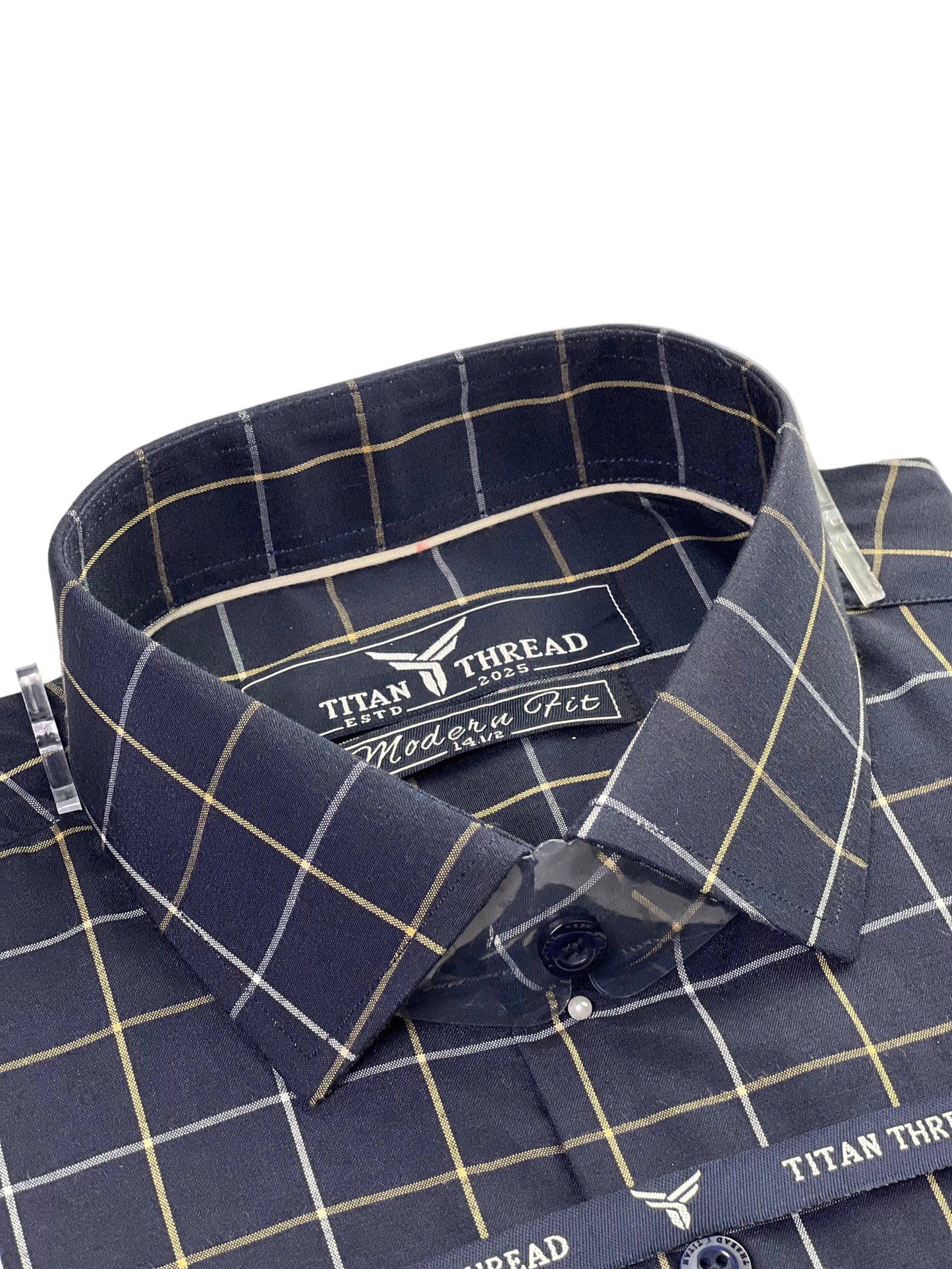 Navy Blue Windowpane Check Formal Shirt