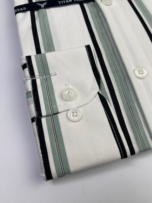White & Mint Classic Stripe Formal Shirt