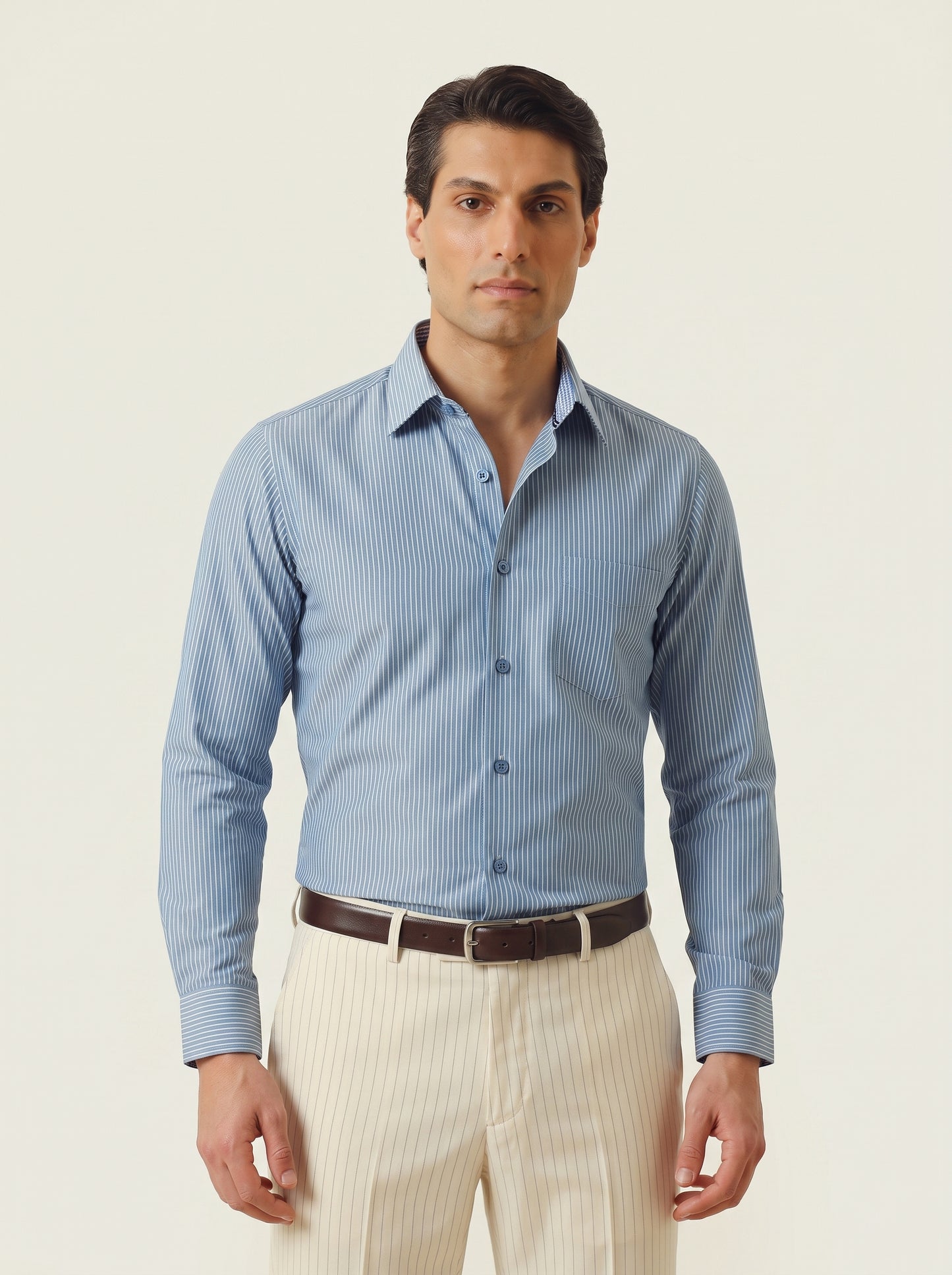 Steel Blue Pin Stripe Formal Shirt