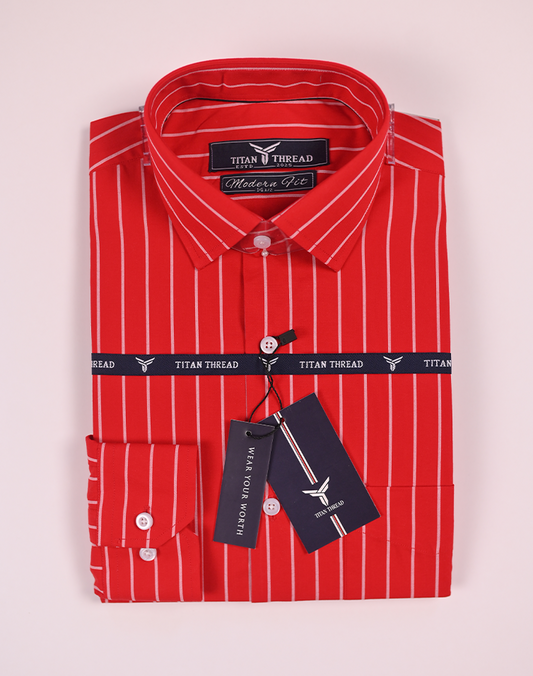 Broad White Stripes on Red Formal shirt (Slim fit)