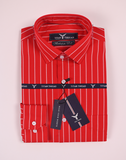 Broad White Stripes on Red Formal shirt (Slim fit)