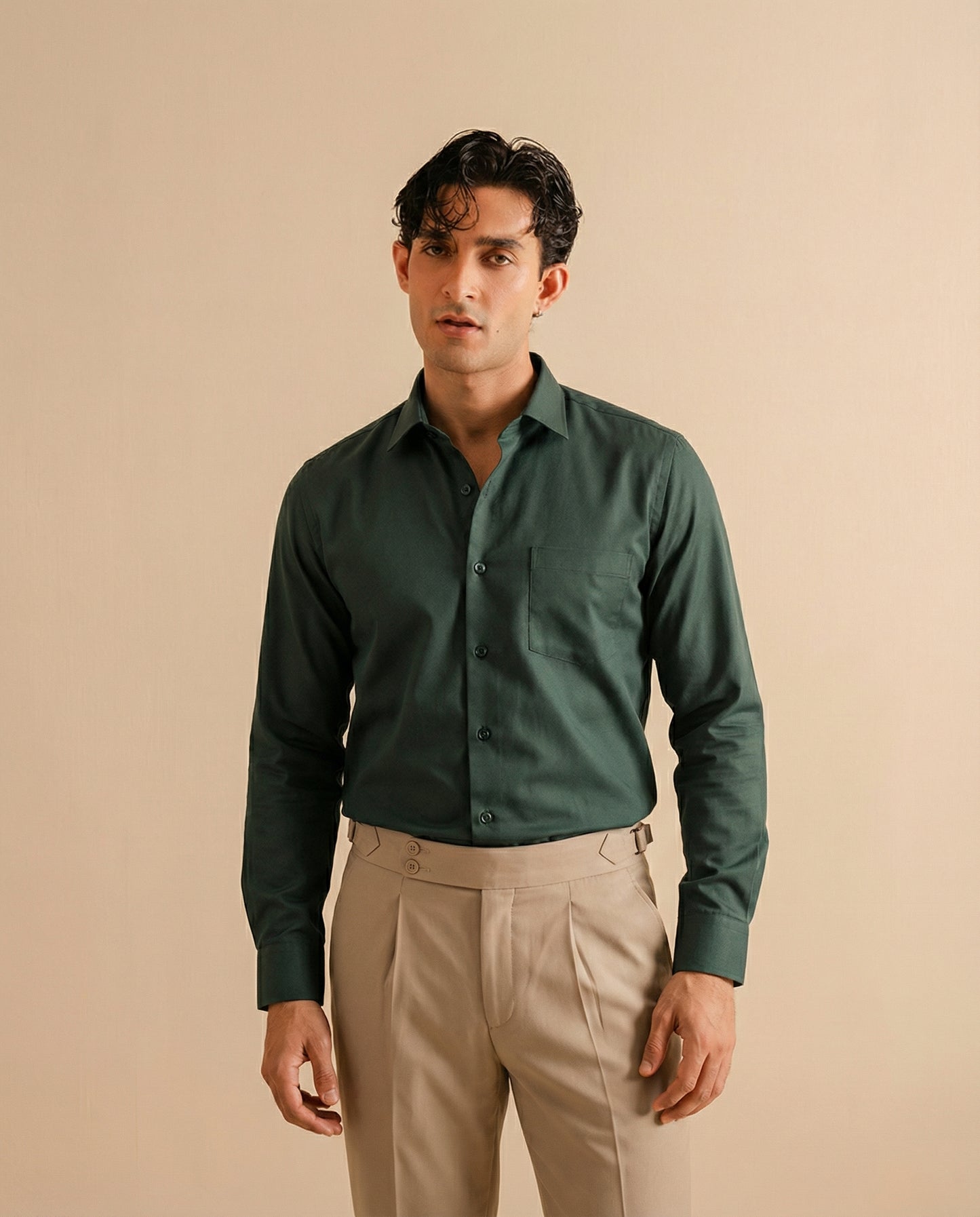 Sage Green in Twill Formal Shirt (Slim fit)