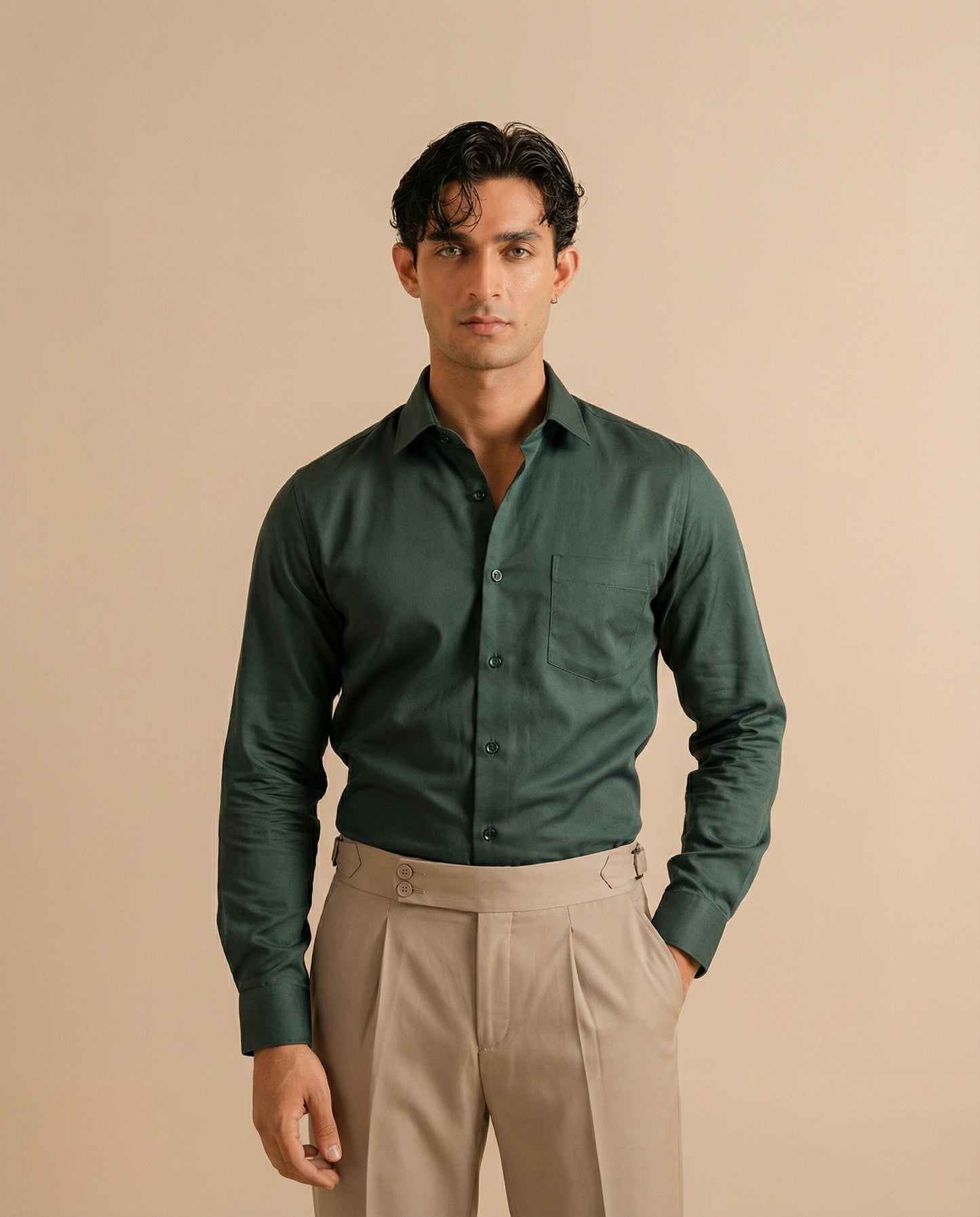 Sage Green in Twill Formal Shirt (Slim fit)